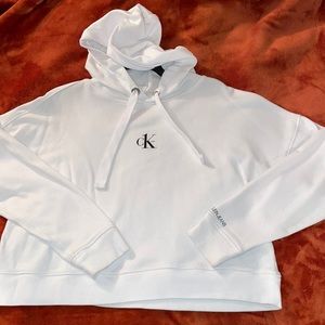 CK1 Collection White Cropped Hoodie